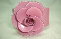 Vintage Inspired Chunky Plastic Big Baby Wide Pink Rose Flower Cuff Bangle