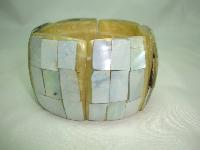 Vintage 50s Fab Wide Chunky Lucite Mother of Pearl Panel Bracelet 