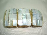 Vintage 50s Fab Wide Chunky Lucite Mother of Pearl Panel Bracelet 