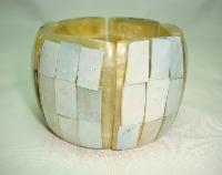 Vintage 50s Fab Wide Chunky Lucite Mother of Pearl Panel Bracelet 