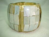 Vintage 50s Fab Wide Chunky Lucite Mother of Pearl Panel Bracelet 