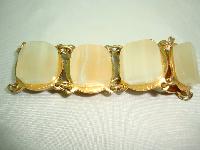 Vintage 50s Unusual Lemon Marble Glass Reverse Gold Coin Link Bracelet