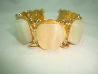 Vintage 50s Unusual Lemon Marble Glass Reverse Gold Coin Link Bracelet