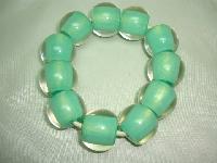 Unusual and Quirky Chunky Green and Clear Lucite Bead Stretch Bracelet