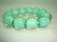 Unusual and Quirky Chunky Green and Clear Lucite Bead Stretch Bracelet