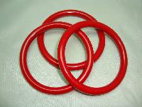 Vintage 70s Funky Set of Three Cherry Red Plastic Bangles Fun and Fab!
