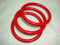 Vintage 70s Funky Set of Three Cherry Red Plastic Bangles Fun and Fab!