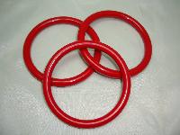 Vintage 70s Funky Set of Three Cherry Red Plastic Bangles Fun and Fab!