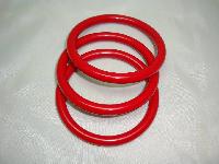 Vintage 70s Funky Set of Three Cherry Red Plastic Bangles Fun and Fab!