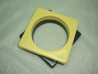 Vintage 70s Fab Pair of Yellow and Grey Square Chunky Plastic Bangles