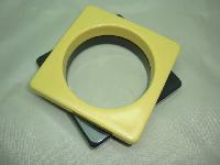 Vintage 70s Fab Pair of Yellow and Grey Square Chunky Plastic Bangles