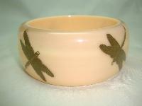 Unusual Wide Chunky Nude Coloured Lucite Gold Dragonfly Arm Bangle