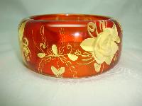 1950s Style Chunky Clear Amber  Lucite Reverse Carved Flower Bangle