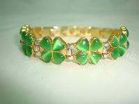  Green Glass Four Leaf Clover Goldtone and Silvertone Link Bracelet