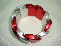 Eye Catching Wide Metallic Red and Silver Circle Stretch Bracelet Fab!