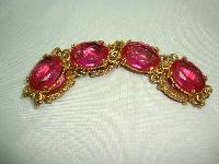 Vintage 50s Sparkling Large Pink Glass Paste Goldtone Bracelet Wow!