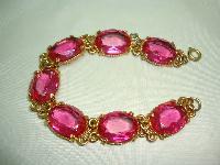 Vintage 50s Sparkling Large Pink Glass Paste Goldtone Bracelet Wow!