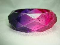 Fab Wide Pink Purple Crackle Effect Lucite Diamond Cut Facet Bangle