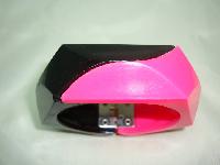 Vintage 80s Wide Neon Pink and Black Plastic Clamper Cuff Bangle