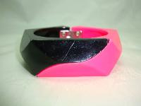 Vintage 80s Wide Neon Pink and Black Plastic Clamper Cuff Bangle