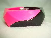 Vintage 80s Wide Neon Pink and Black Plastic Clamper Cuff Bangle