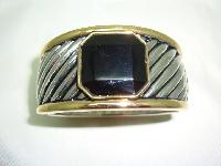 Fabulous Silver and Gold  Black Deco Design Heavy Cuff Clamper Bangle