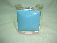Contemporary Wide Turquoise Lucite Set Silvertone Cuff Bangle Stunning