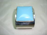 Contemporary Wide Turquoise Lucite Set Silvertone Cuff Bangle Stunning