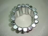 Unusual Wide Reflective Silver Bamboo Effect Stretch Bracelet Stunning