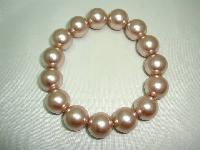 Quality Soft Gold Pink Glass Faux Pearl Chunky Bead Stretch Bracelet
