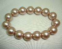 Quality Soft Gold Pink Glass Faux Pearl Chunky Bead Stretch Bracelet