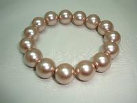 Quality Soft Gold Pink Glass Faux Pearl Chunky Bead Stretch Bracelet