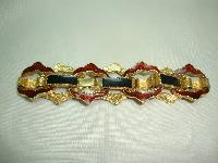 1980s Signed Avon Black and Gold Enamel Fancy Link Goldtone Bracelet