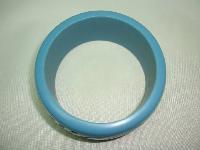 Vintage 50s Style Wide Turquoise Blue Carved Floral Plastic Bangle