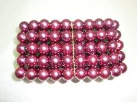 Beautiful Wide Purple Faux Glass Pearl Bead Stretch Cuff Bracelet Fab!