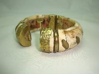 Vintage 30s Chunky Wide Bone and Brass Ornate Cuff Bangle Bracelet