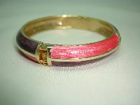 Vintage 80s Pink and Purple Enamel Stripe Goldtone Hinged Bangle Fab!