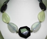 Signed Jaeger Chunky Grey Black Cream Lucite Moonglow Bead Necklace 