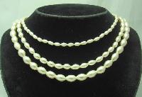 Vintage 50s 3 Row Glass Faux Pearl Bead Necklace WOW