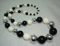 1970s Style Chunky Black Silver Cream Bead Necklace WOW