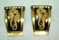 Vintage 30s Jean Painleve French Bakelite Seahorse Black Gold Dress Clips 