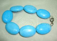 Lovely Chunky Real Turquoise Stone Smooth Oval  Bead Bracelet
