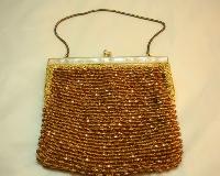 £35.00 - Vintage 50s Super Amber Gold Bead Lucite Frame Evening Handbag Fab!
