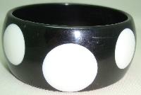 Stunning Chunky Wide Black Lucite Plastic Bangle Big White Polka Dots