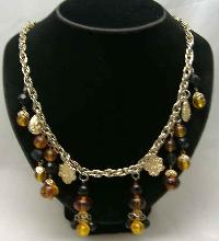 1950s Citrine Glass Lucite Bead Dangle Drop Necklace