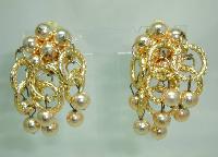 £14.00 - 1960s Groovy Go-Go Circles & Beads Dangle Drop Clip On Gold Earrings