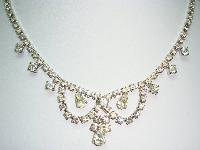 Vintage 50s  Glam Teardrop Shaped Diamante Scallop Drop Necklace