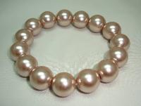 £10.00 - Quality Soft Gold Pink Glass Faux Pearl Chunky Bead Stretch Bracelet
