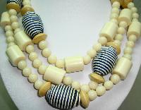 Fabulous Contemporary Chunky Cream Lucite and Navy Bead Long Necklace 