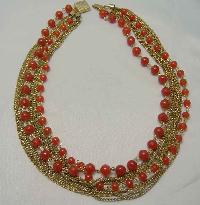 £26.00 - 30s Multi Row Cornelian Glass Bead Gold Chain Necklace
